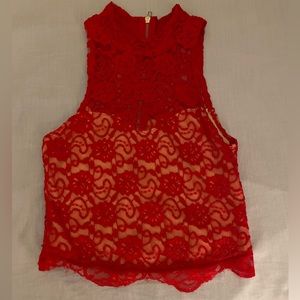 Red Lace Halter Top Cropped